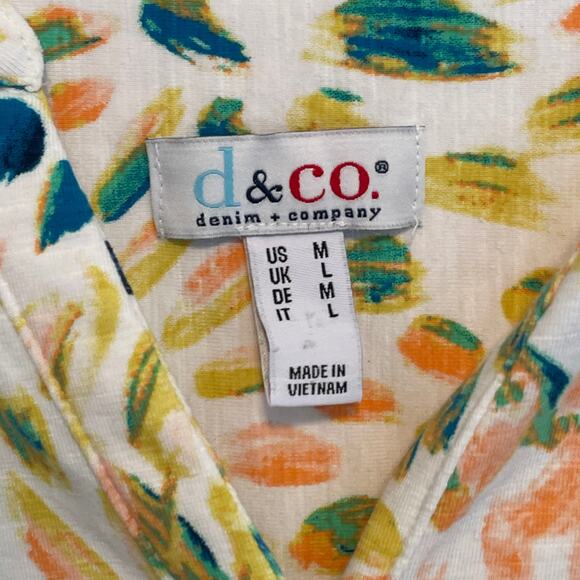 D & Co Dandelion Geo Henley Tee Womens Medium Multicolor Cotton Casual Knit Top - Picture 4 of 7
